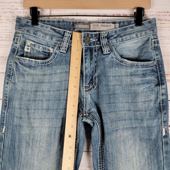 Rock & Roll Men's 29 x 32 Jeans Cowboy Distressed Pistol Regular Fit Boot Cut - Picture 7 of 13